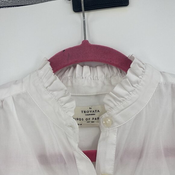 Trovata Birds of Paradis XS White Valentina Poplin V-Neck Top Ruffle Collar - Picture 8 of 16